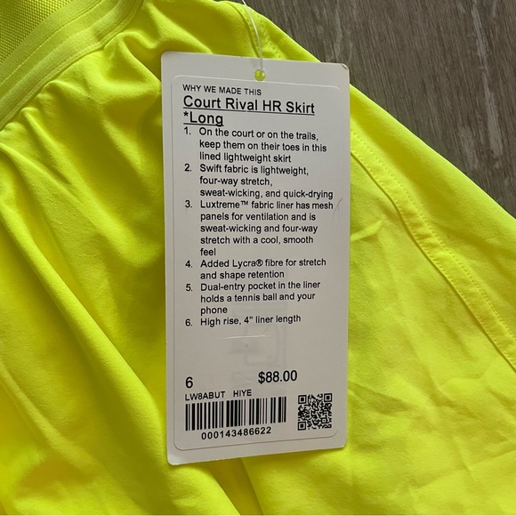 NWT Lululemon Court Rival High-Rise HR Skirt Long in Highlight Yellow - Picture 2 of 6